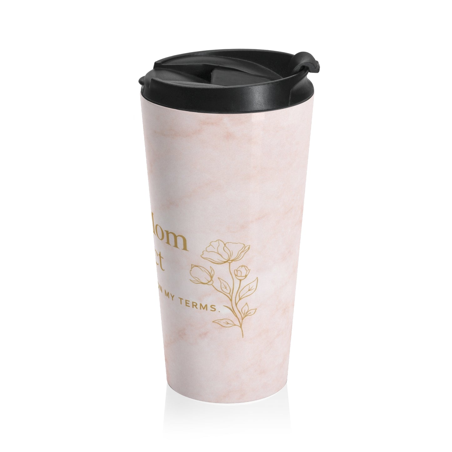 Boss Mom Effect Stainless Steel Travel Mug — Pink Marble Motivational Tumbler
