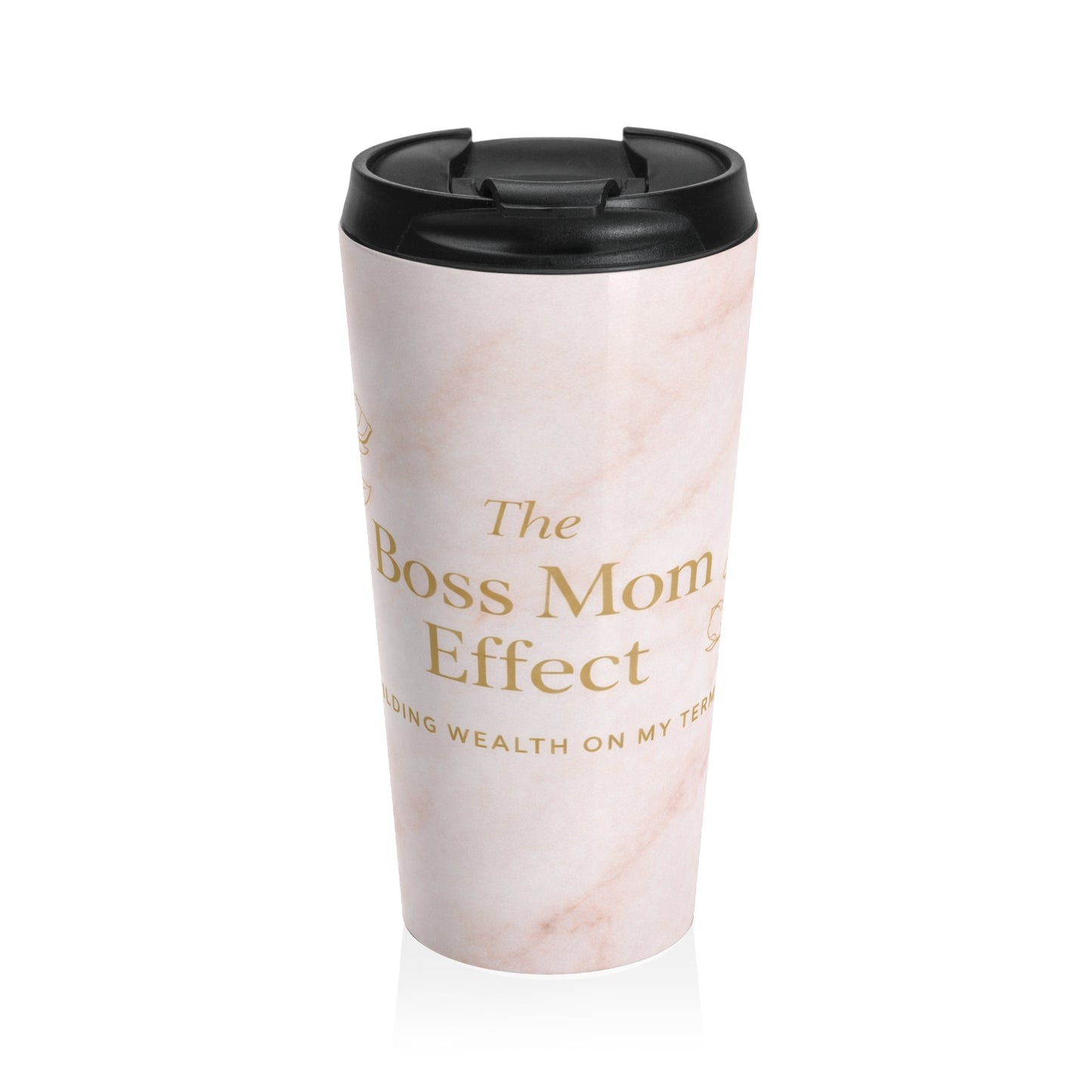 Boss Mom Effect Stainless Steel Travel Mug — Pink Marble Motivational Tumbler