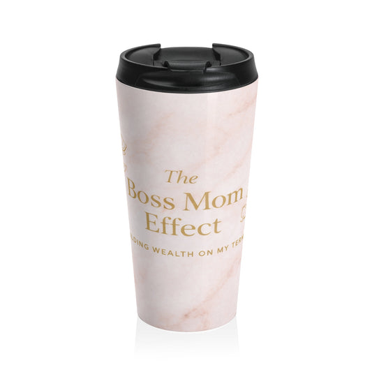Boss Mom Effect Stainless Steel Travel Mug — Pink Marble Motivational Tumbler